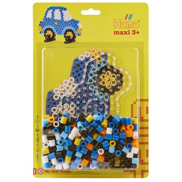 Hama® Bügelperlen Maxi - Blisterset Auto - 1 Stiftplatte Auto, 250 Perlen.