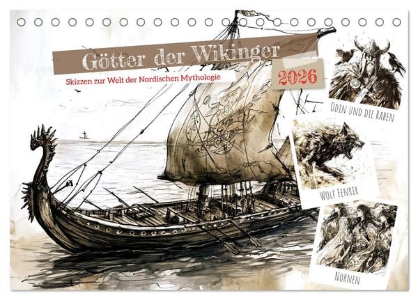 Götter der Wikinger - Skizzen zur Welt der Nordischen Mythologie (Tischkalender 2026 DIN A5 quer), CALVENDO Monatskalender