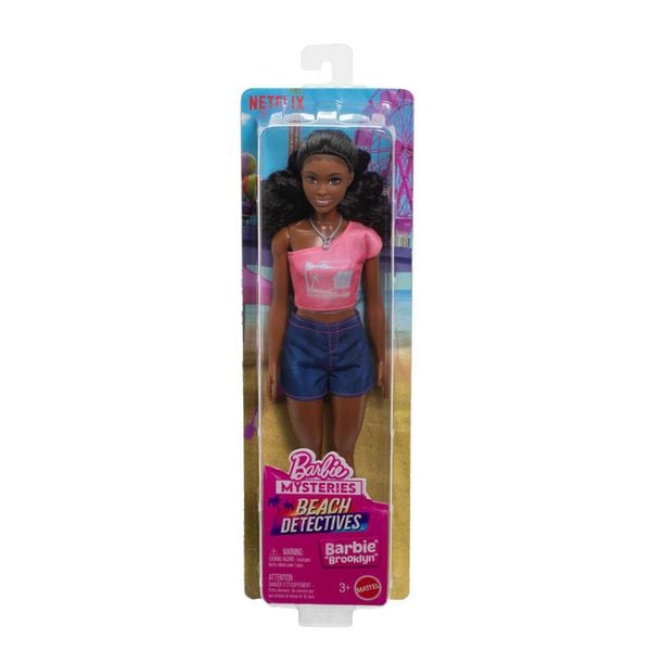 Barbie Mysteries: Beach Detectives Barbie Brooklyn Modepuppe mit unverkennbarem Outfit und Accessoires