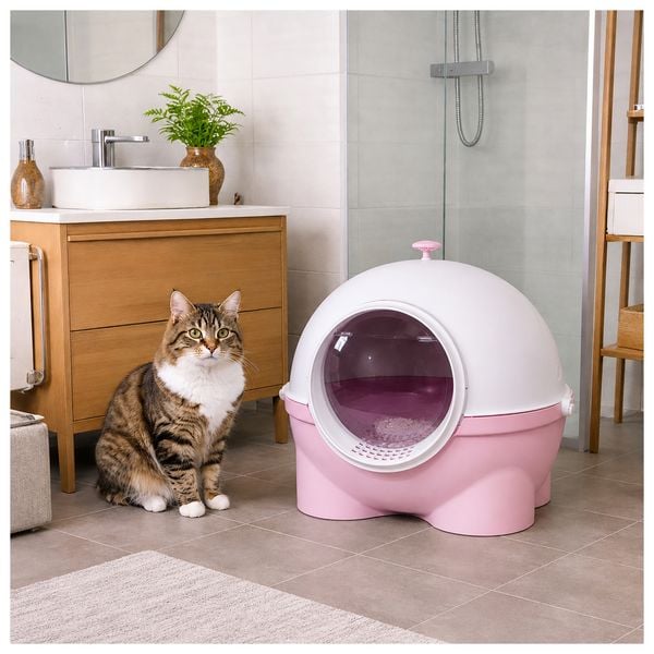 HTI-Living Katzentoilette geschlossen rosa weiß mit Schaufel aus Kunststoff