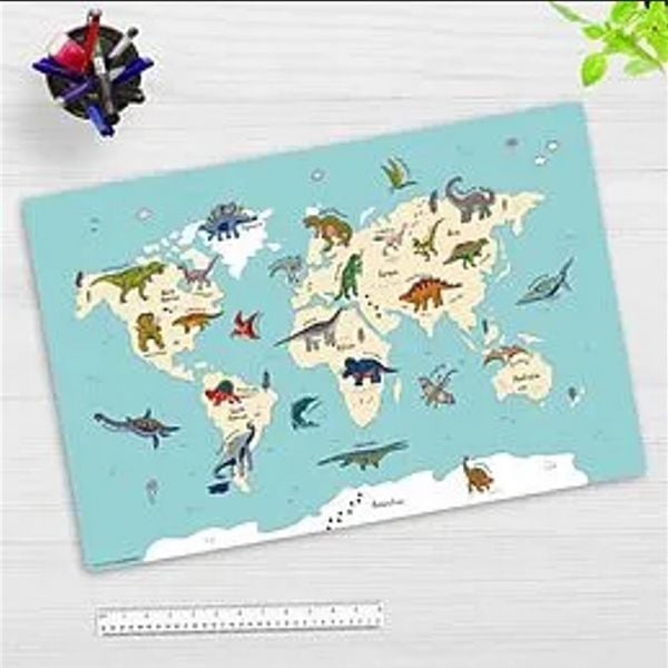 Cover-your-desk Schreibtischunterlage für Kinder Dinosaurier Weltkarte, aus hochwertigem Vinyl, 60 x 40 cm