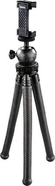 Hama FlexPro Dreibeinstativ 1/4 Zoll Arbeitshöhe=16 - 27 cm Schwarz Für Smartphones und GoPro, Kugelkopf