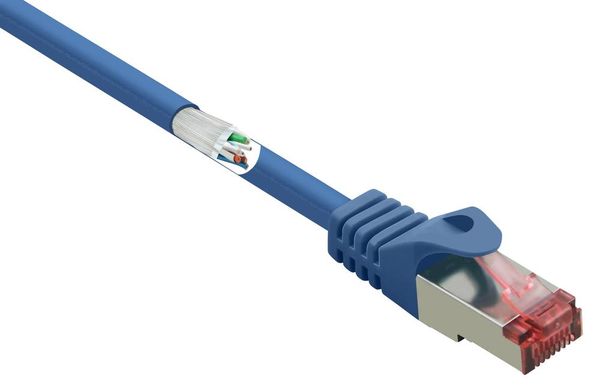 Renkforce RF-4981664 RJ45 Netzwerkkabel, Patchkabel CAT 6 S/FTP 2.00 m Blau mit Rastnasenschutz, vergoldete Steckkontakte, Flammwidrig 1 St.