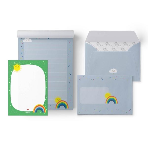 Liniertes Briefpapier-Set für Kinder: Regenbogen (für Mädchen/ Jungen, bunt)