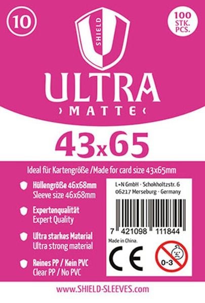 Shield Sleeves 1027372 - Shield Ultra Matte 10, 100 Super Sleeves für Kartengröße 43 x 65 mm, Spielkarten-Schutzhüllen
