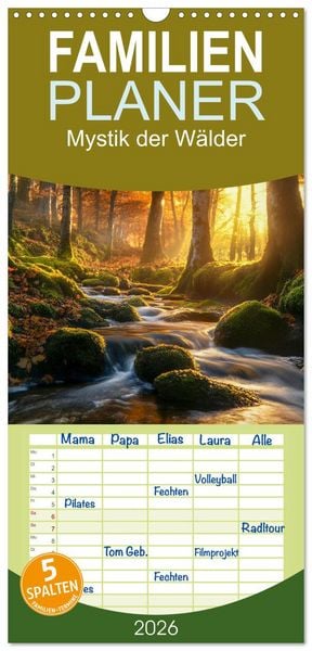 Familienplaner 2026 - Mystik der Wälder mit 5 Spalten (Wandkalender, 21 x 45 cm) CALVENDO