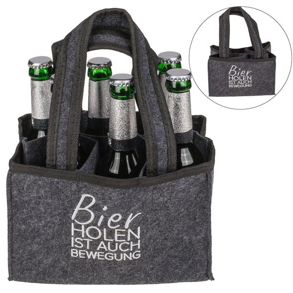 Bier- und Flaschentasche aus Filz mit 6 Fächern, Bier holen ist auch Bewegung