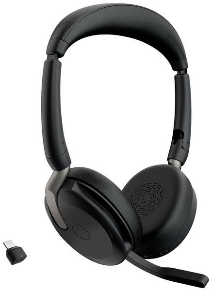 Jabra Evolve2 65 Flex Link380c MS On Ear Headset Bluetooth® Stereo Schwarz Noise Cancelling Headset, Mikrofon-Stummschaltung, Lautstärkeregelung,