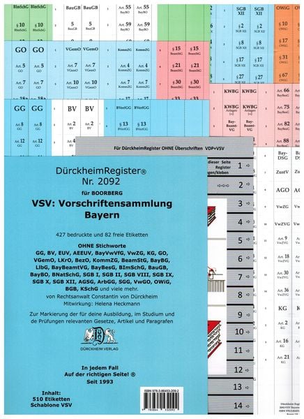 DürckheimRegister® VSV BAYERN Vorschriftensammlung für die Verwaltung in Bayern, BOORBERG VERLAG