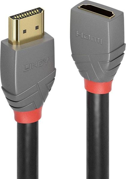 LINDY HDMI Verlängerungskabel HDMI-A Stecker, HDMI-A Buchse 3.00 m Anthrazit, Schwarz, Rot 36478 4K UHD, vergoldete Steckkontakte HDMI-Kabel