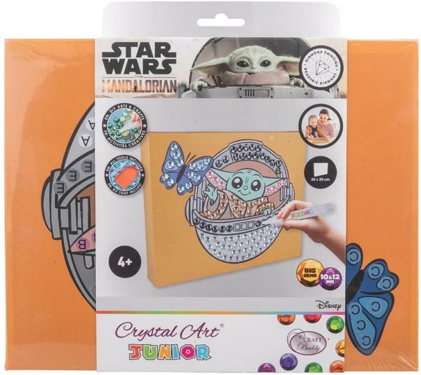 Craft Buddy CAJK-31SWS006 - Crystal Art Junior, Star Wars Grogu, Canvas Kit, Bastelset mit Keilrahmen, Diamond Painting
