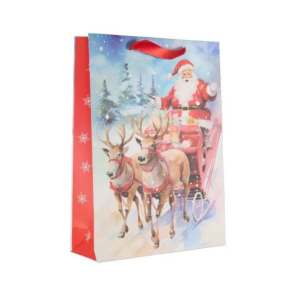 Idena Geschenktasche Weihnachten Santa auf Schlitten mehrfarbig 25x9x34cm