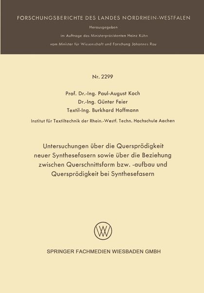 Untersuchungen über die Quersprödigkeit neuer Synthesefasern sowie über die Beziehung zwischen Querschnittsform bzw. -aufbau und Quersprödigkeit bei S