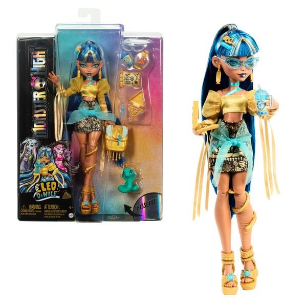 Monster High Cleo de Nile Modepuppe mit Tier Hissette und Accessoires