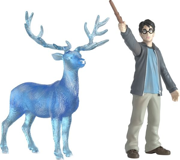 Schleich 42680 - Wizarding World - Harry Potter, Harry Potter & Patronus, Spielfiguren, Höhe HP: ca. 9 cm