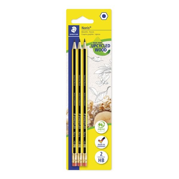STAEDTLER Noris Schreib- und Zeichbedarf Noris 122 Bleistift mit Radiertip, HB, 3er Set