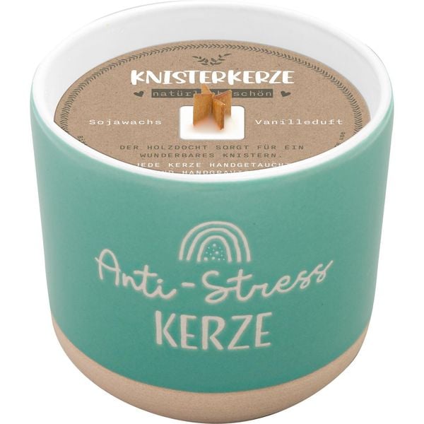 Kerze mit Gravur 'Anti-Stress Kerze': Kerze im Becher, mit Holzdocht