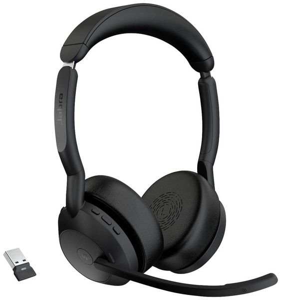 Jabra Evolve2 55 MS Stereo On Ear Headset Bluetooth® Stereo Schwarz Noise Cancelling, Mikrofon-Rauschunterdrückung Headset, Mikrofon-Stummschaltung