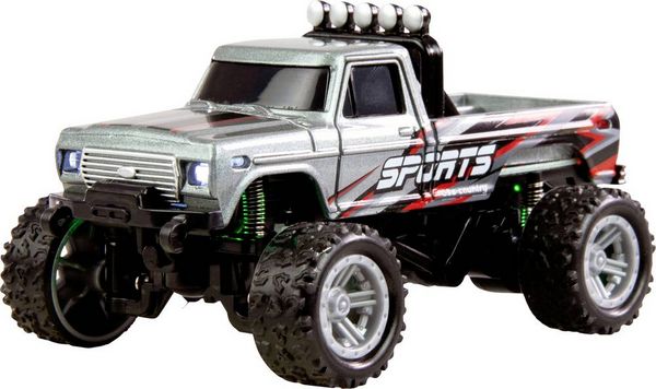 Amewi Grau Brushed 1:64 RC Modellauto Elektro Monstertruck Heckantrieb (2WD) RtR 2,4 GHz inkl. Akku und Ladekabel, mit Lichteffekt