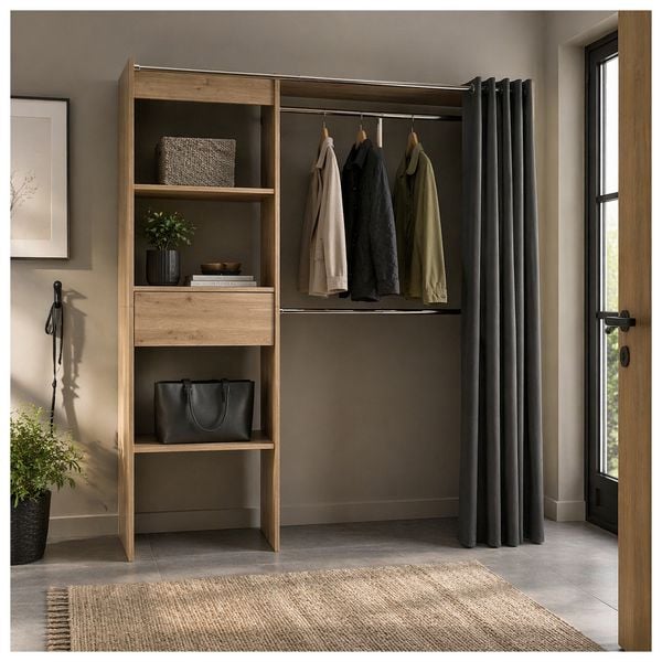 HTI-Living Offene Garderobe mit Vorhang Artisaneiche Offene Garderobe mit Vorhang Artisaneiche