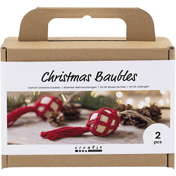 Creativ Company DIY Sets Macramé Kreativ Set Weihnachtskugeln, Weihnachtsrot, Makramee, Kreativ Box
