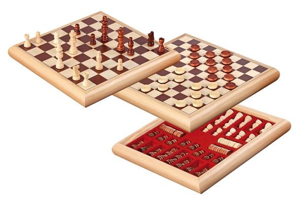 Schach-Dame-Set Holzbox 32x32cm