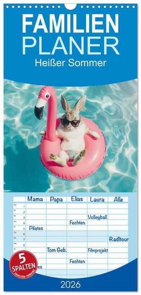 Familienplaner 2026 - Heißer Sommer mit 5 Spalten (Wandkalender, 21 x 45 cm) CALVENDO
