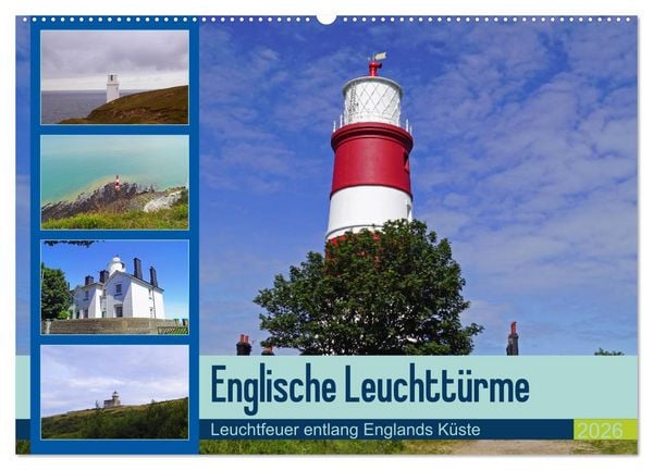 Englische Leuchttürme - Leuchtfeuer entlang Englands Küste (Wandkalender 2026 DIN A2 quer), CALVENDO Monatskalender
