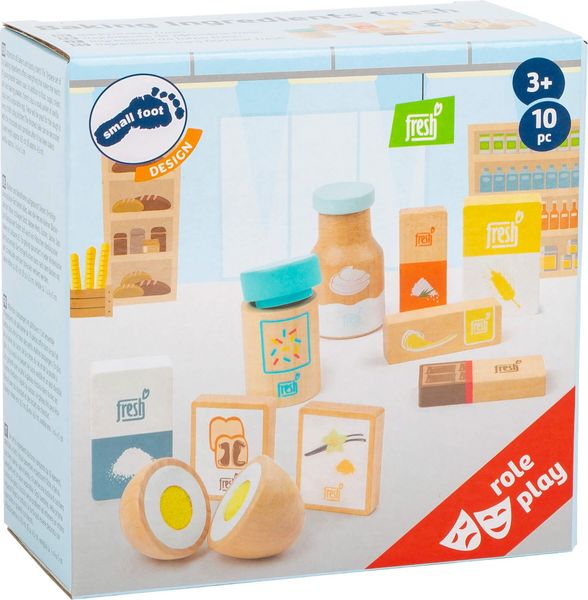 Small foot 11442 - Backzutaten-Set Fresh für Kaufladen/Kinderküche, Holz, 10-teilig