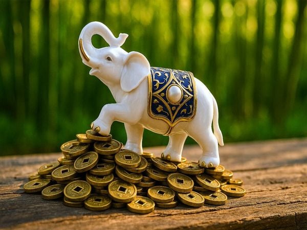 CALVENDO Puzzle Elefant mit Münzen - Weisheit, Stärke und Glück im Haus 1000 Teile Lege-Größe 64x48cm Foto-Puzzle für glückliche Stunden
