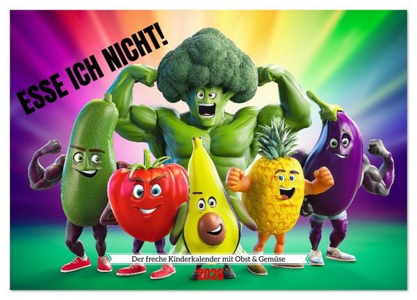 Esse ich nicht! Der freche Kinderkalender mit Obst & Gemüse (Tischkalender 2026 DIN A5 quer), CALVENDO Monatskalender