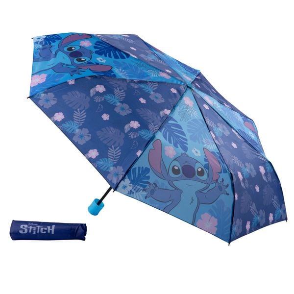 Undercover Regenschirm faltbarer Regenschirm Disney Stitch, Taschenschirm mit Schutzhülle, 94 cm Durchmesser, ideal für Kinderhände
