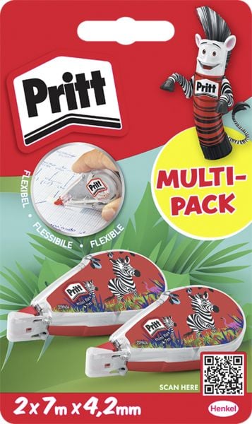 Pritt Kleben Mini Korrektur Roller, 2 Roller auf Blisterkarte