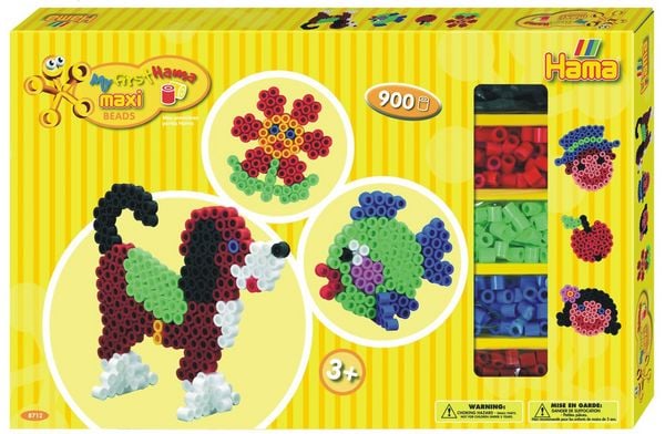 Hama 8712 - Geschenkpackung Maxiperlen, 2x Stiftplatte Hund & Kreis, mit ca. 900 Bügelperlen