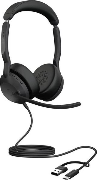 Jabra Evolve2 50 On Ear Headset kabelgebunden, Bluetooth® Stereo Schwarz Mikrofon-Rauschunterdrückung, Noise Cancelling Headset, Mikrofon-Stummscha