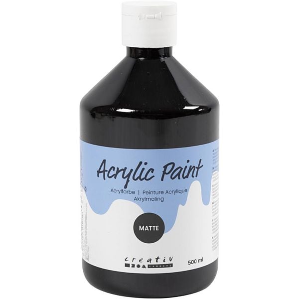 Creativ Company Acrylfarbe Matt, Schwarz, 500 ml/ 1 Fl.