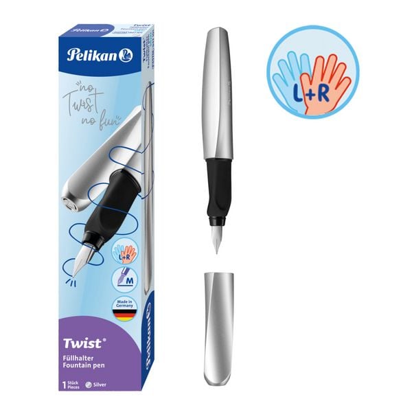 Pelikan Füller Twist Silver Feder M, Rechts- und Linkshänder