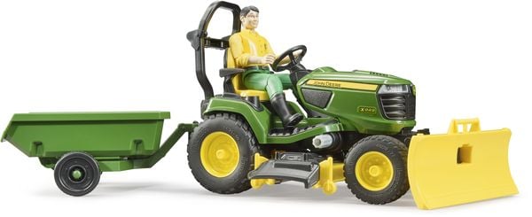bruder 62104 bworld John Deere Aufsitzrasenmäher, Anhänger + Gärtner