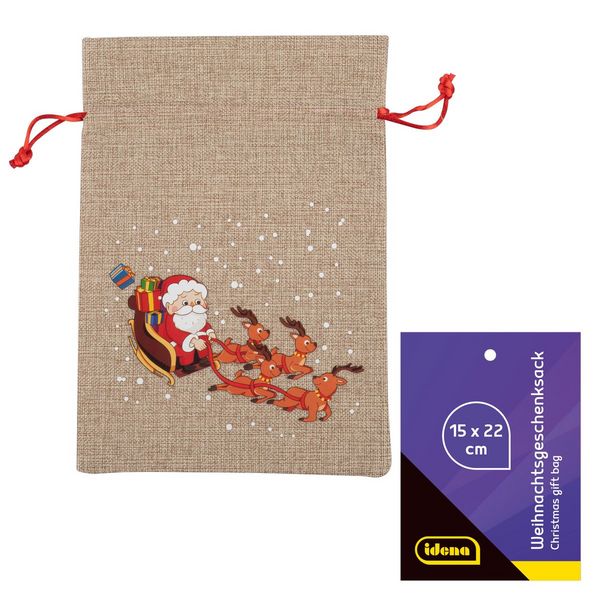 Idena Weihnachtsgeschenksack Weihnachtsmann Schlitten 15x22cm