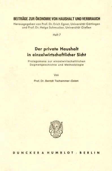 Der private Haushalt in einzelwirtschaftlicher Sicht.