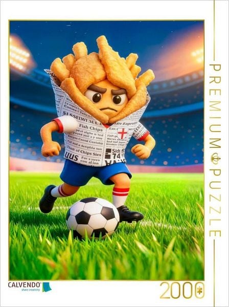 CALVENDO Puzzle England Fish and Chips Fußballer in farbenfroher Stadionszene 2000 Teile Lege-Größe 90x67cm Foto-Puzzle für glückliche Stunden