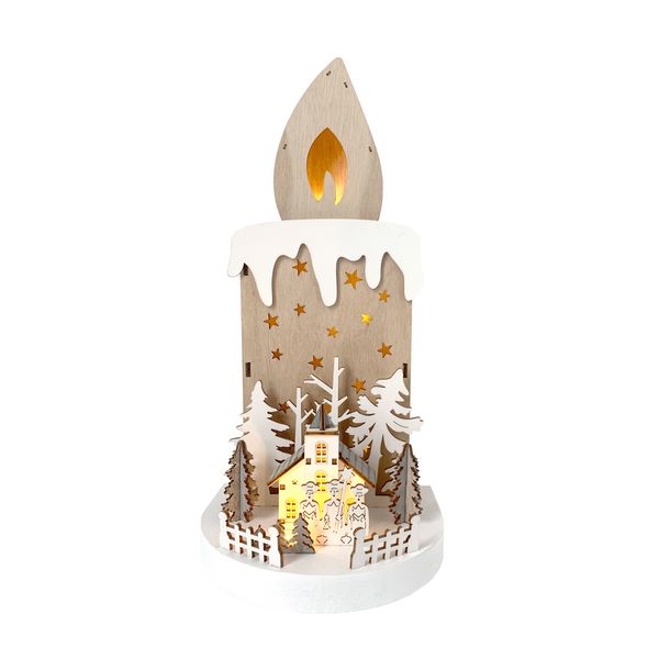 HTI-Living Weihnachtsdeko Kerze und Kirche Natur Weiß Weihnachtsdeko Kerze und Kirche Natur Weiß
