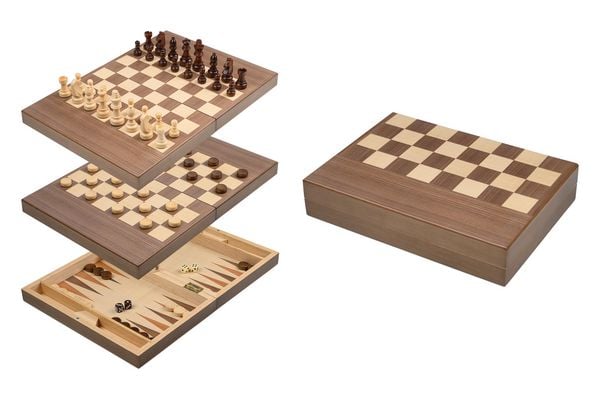 Schach Backgammon Dame Set, Feld 32 mm, Magnetverschluss