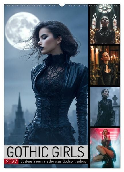 Gothic Girls - düstere Frauen in schwarzer Gothic-Kleidung (Wandkalender 2027 DIN A2 hoch), CALVENDO Monatskalender