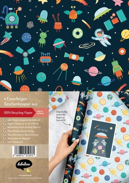 Geschenkpapier-Set für Kinder: Weltall (Astronauten/ Raketen/ Weltraum)