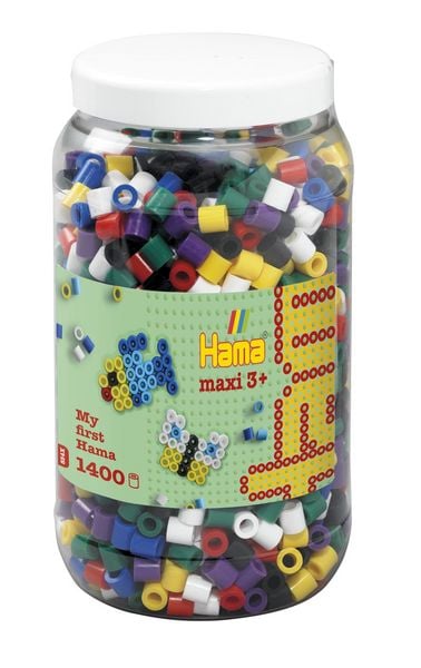 Hama® Bügelperlen Maxi - Vollton Mix 1400 Perlen (6 Farben) in Aufbewahrungsdo