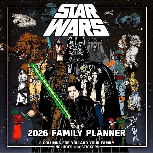 Pyramid - STAR WARS 2026 – Familienplaner 30×30 cm (aufgeklappt 30×60 cm) mit 12 Motiven, Wandkalender für Familien & Star-Wars-Fans