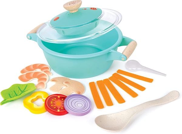 Hape E3187 - Kleiner Küchenchef Dampfgarer-Kochset, Zubehör für Kinderküche, 16-teilig