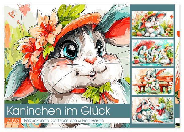 Kaninchen im Glück. Entzückende Cartoons von süßen Hasen (Wandkalender 2026 DIN A2 quer), CALVENDO Monatskalender