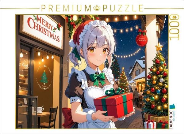 CALVENDO Puzzle Anime Weihnachten Maid mit Geschenk - Kawaii Weihnachtsbild 1000 Teile Lege-Größe 64x48cm Foto-Puzzle für glückliche Stunden